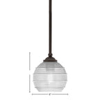 Zilo One Light Mini Pendant in Dark Granite with 6" Clear Ribbed Shade
