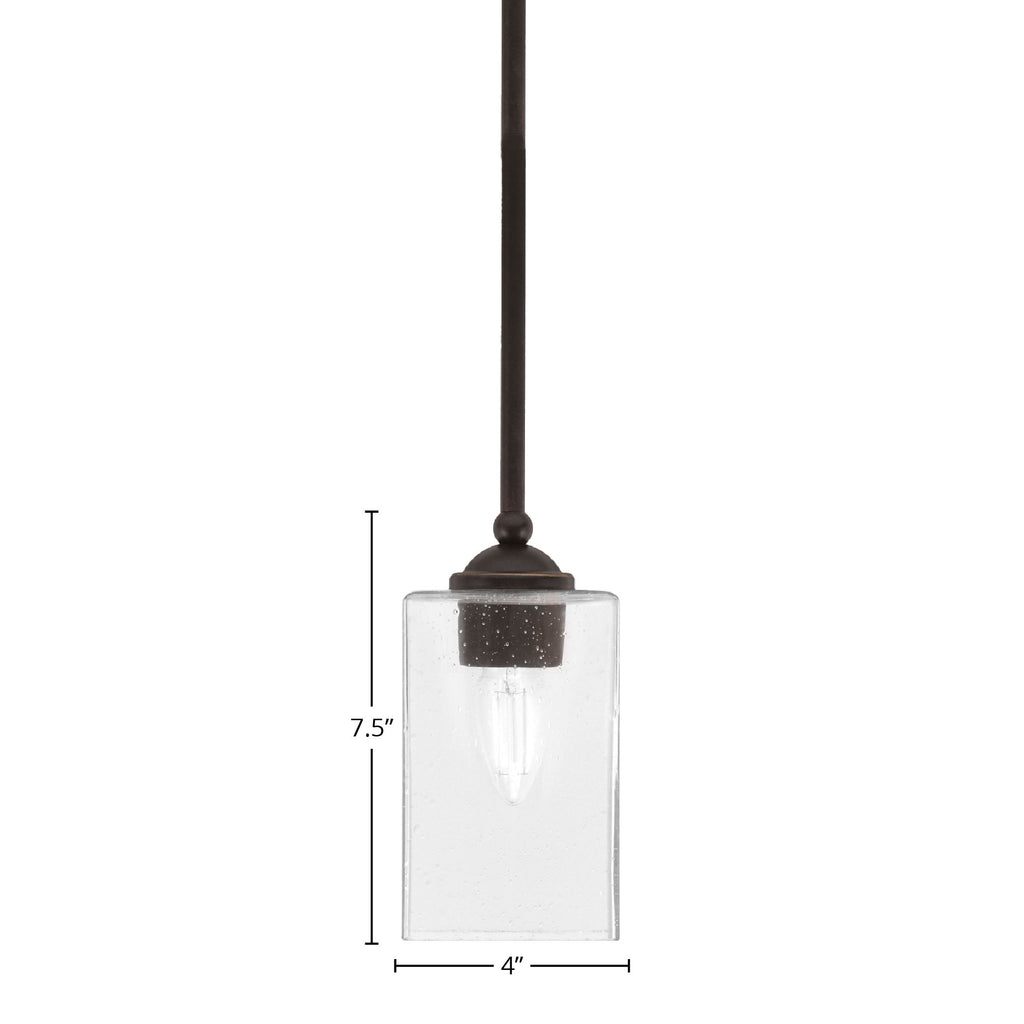 Zilo One Light Mini Pendant in Dark Granite with 4" Square Clear Bubble Shade