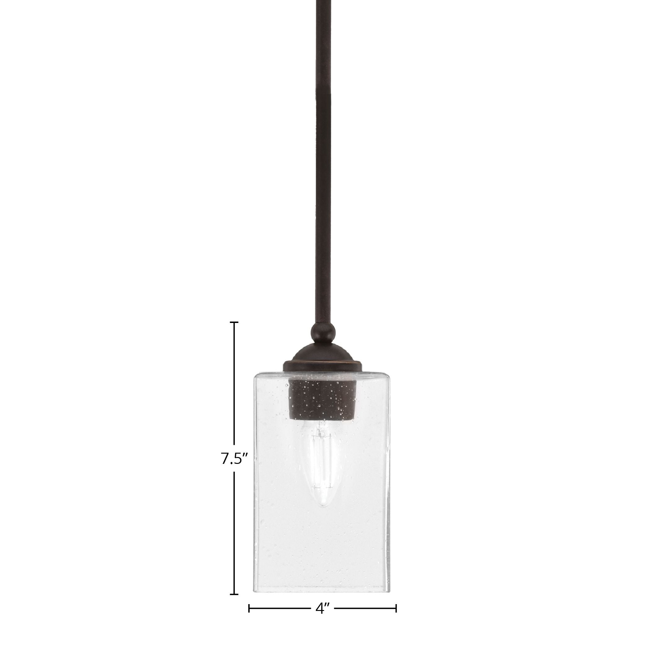 Zilo One Light Mini Pendant in Dark Granite with 4" Square Clear Bubble Shade