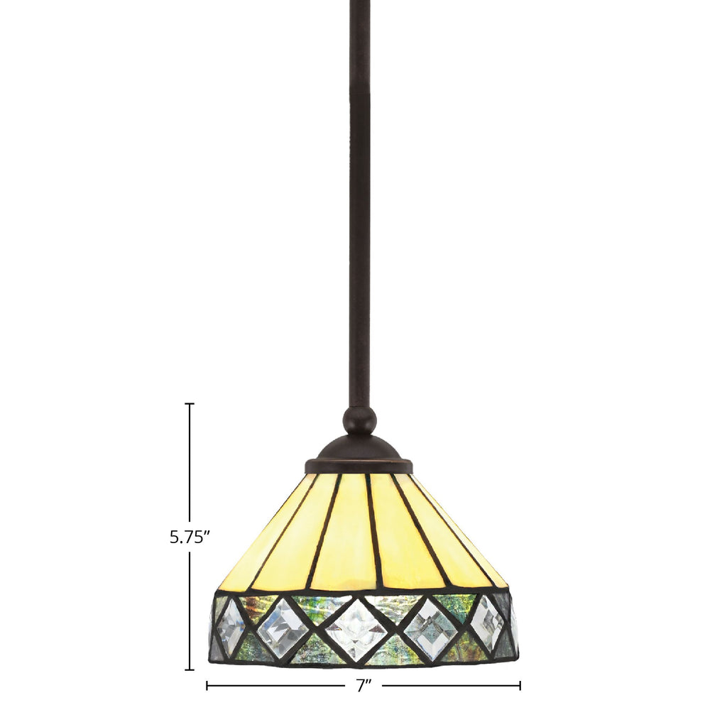 Zilo One Light Mini Pendant in Dark Granite with 7" Diamond Peak Art Glass Shade