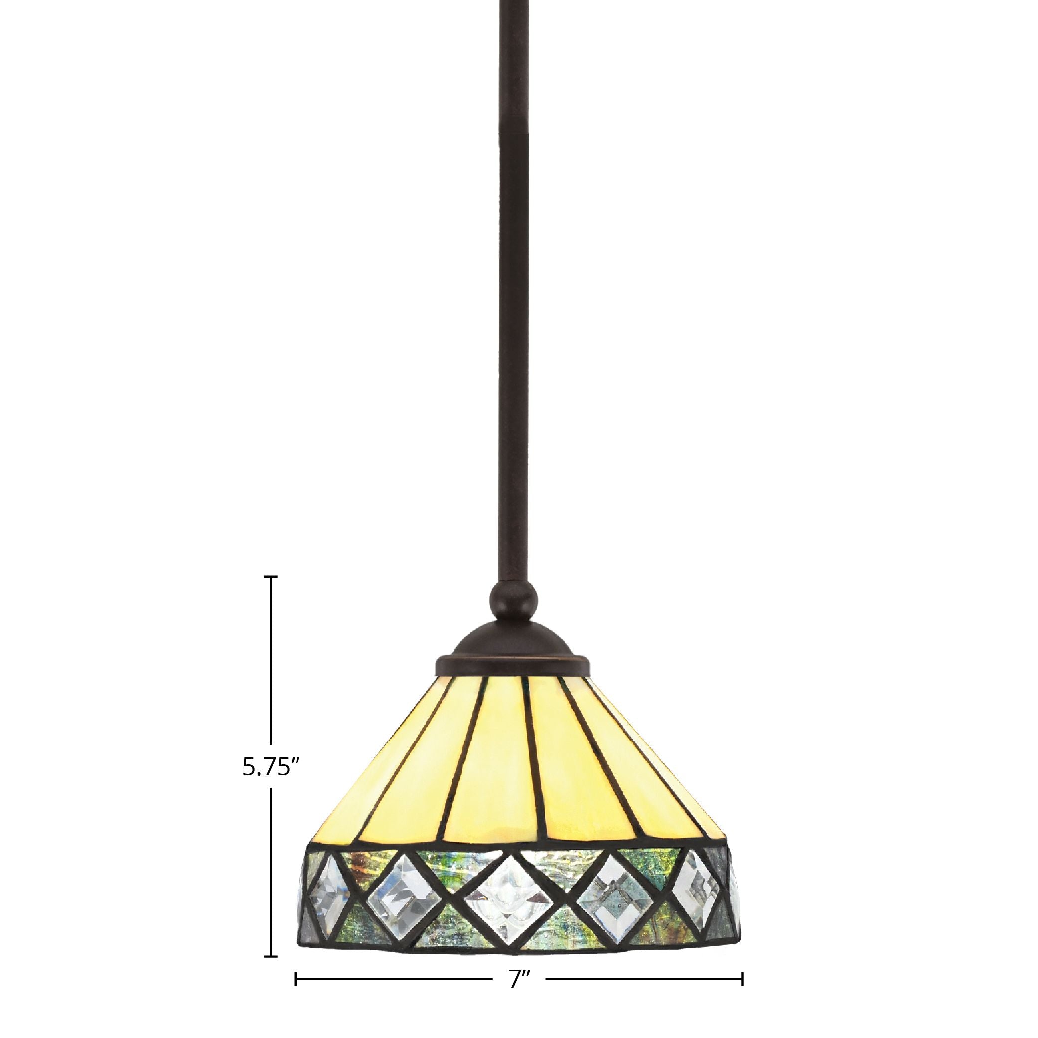Zilo One Light Mini Pendant in Dark Granite with 7" Diamond Peak Art Glass Shade