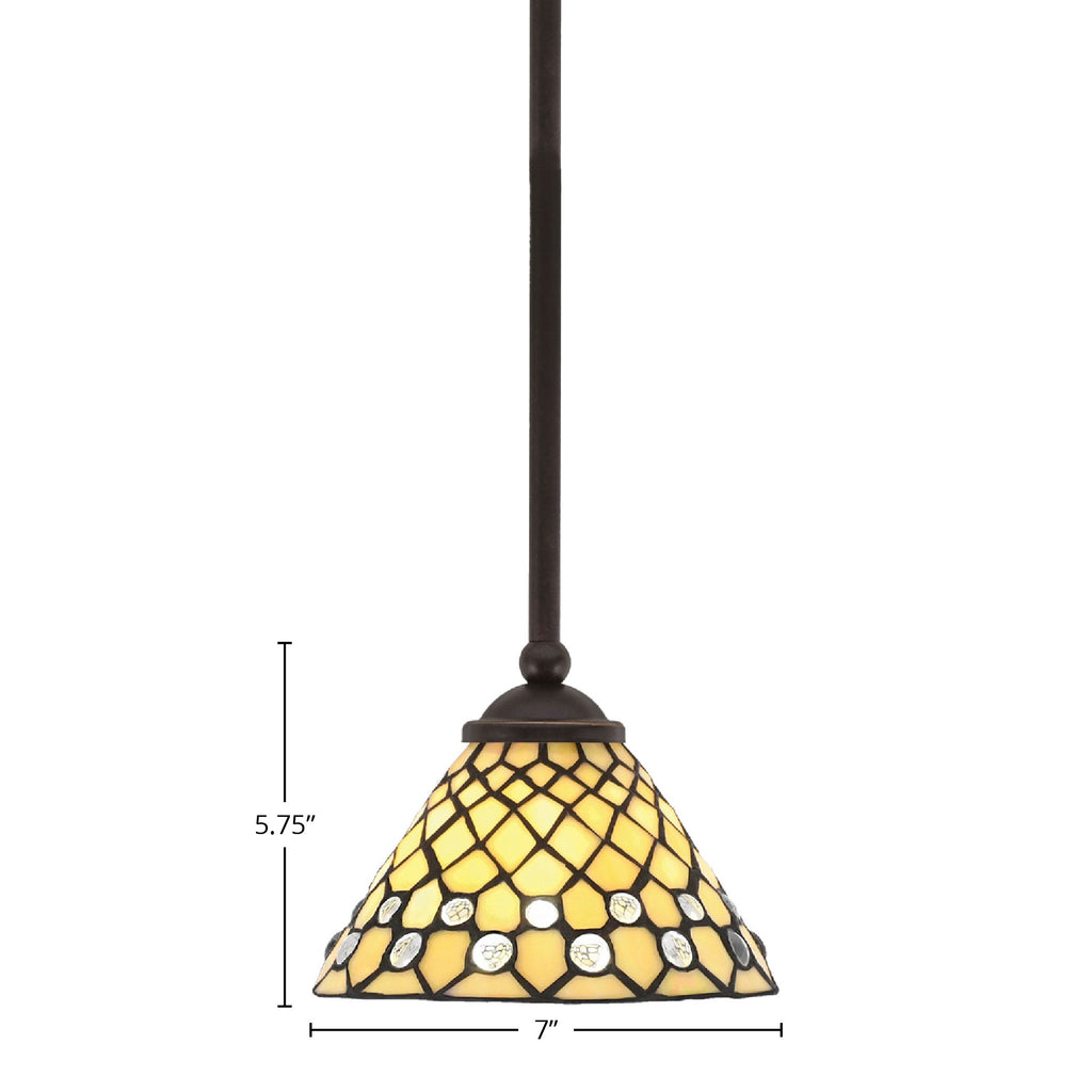 Zilo One Light Mini Pendant in Dark Granite with 7" Starlight Art Glass Shade