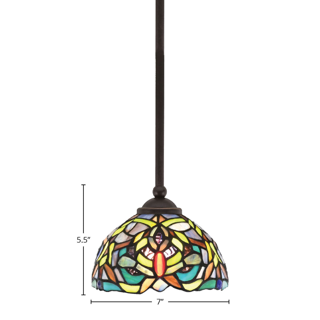 Zilo One Light Mini Pendant in Dark Granite with 7" Kaleidoscope Art Glass Shade