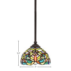Zilo One Light Mini Pendant in Dark Granite with 7" Kaleidoscope Art Glass Shade