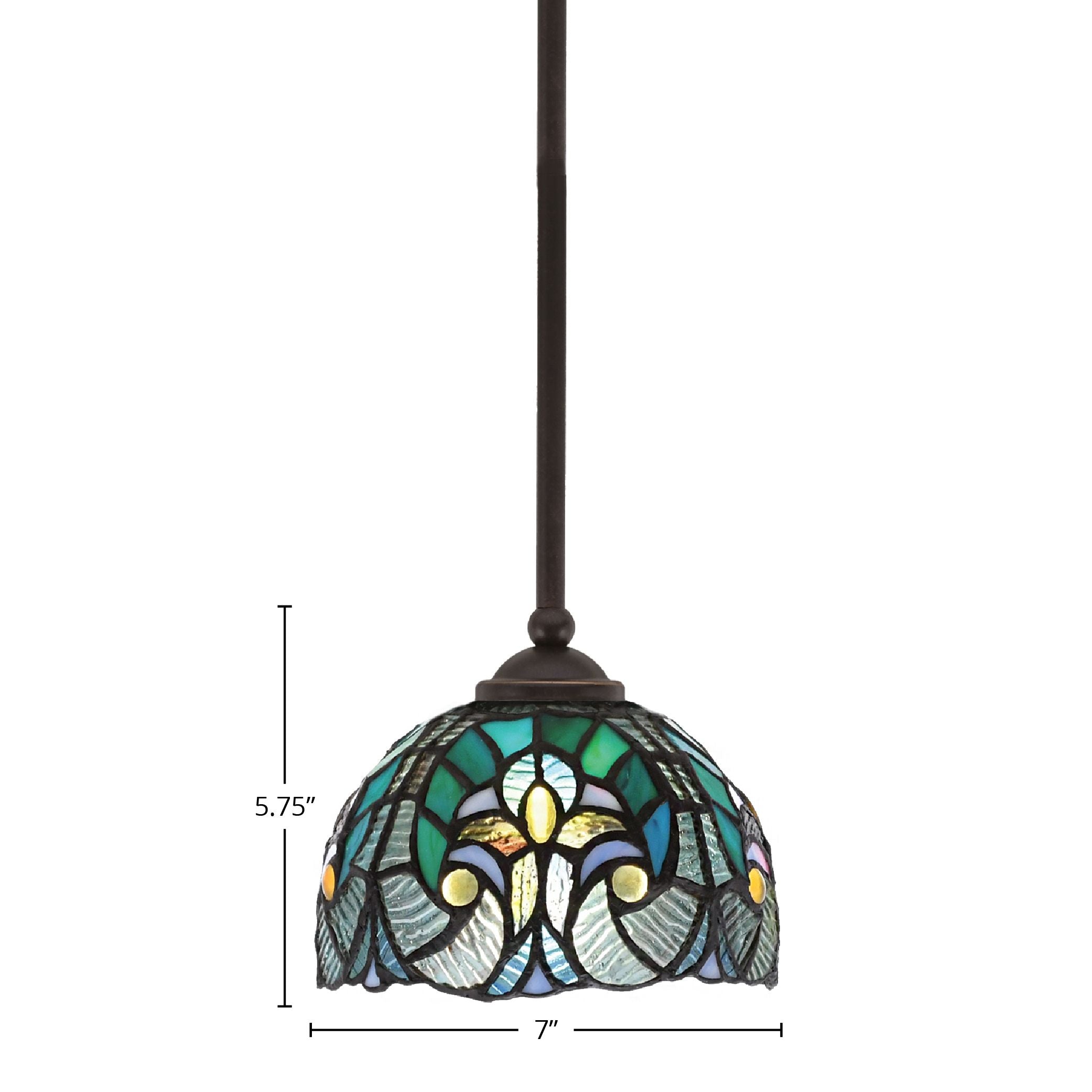 Zilo One Light Mini Pendant in Dark Granite with 7" Turquoise Cypress Art Glass Shade
