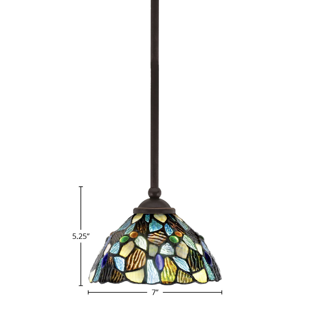 Zilo One Light Mini Pendant in Dark Granite with 7" Blue Mosaic Art Glass Shade