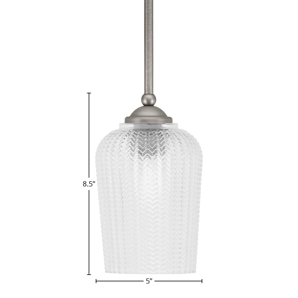 Zilo One Light Mini Pendant in Graphite with 5" Clear Textured Shade