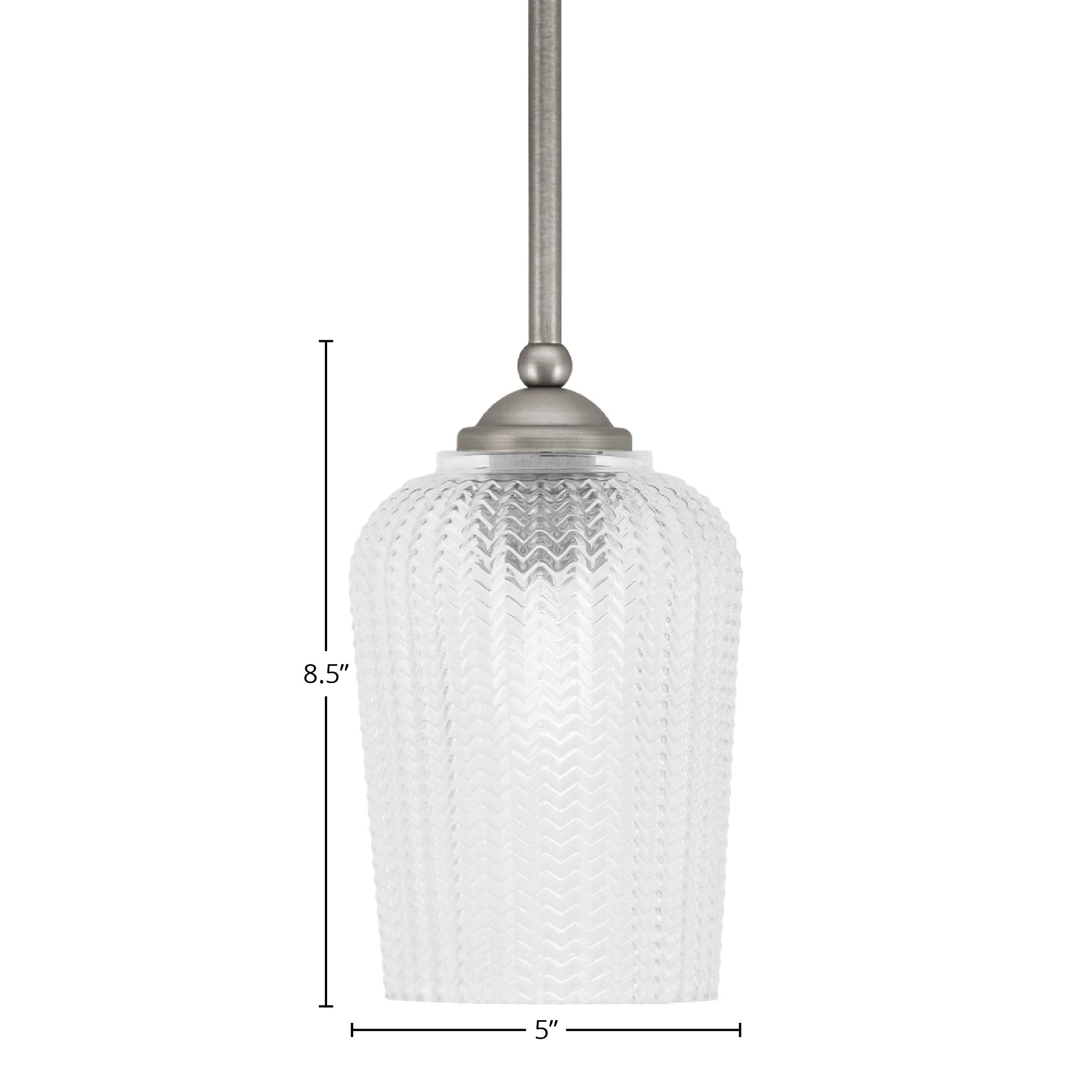 Zilo One Light Mini Pendant in Graphite with 5" Clear Textured Shade