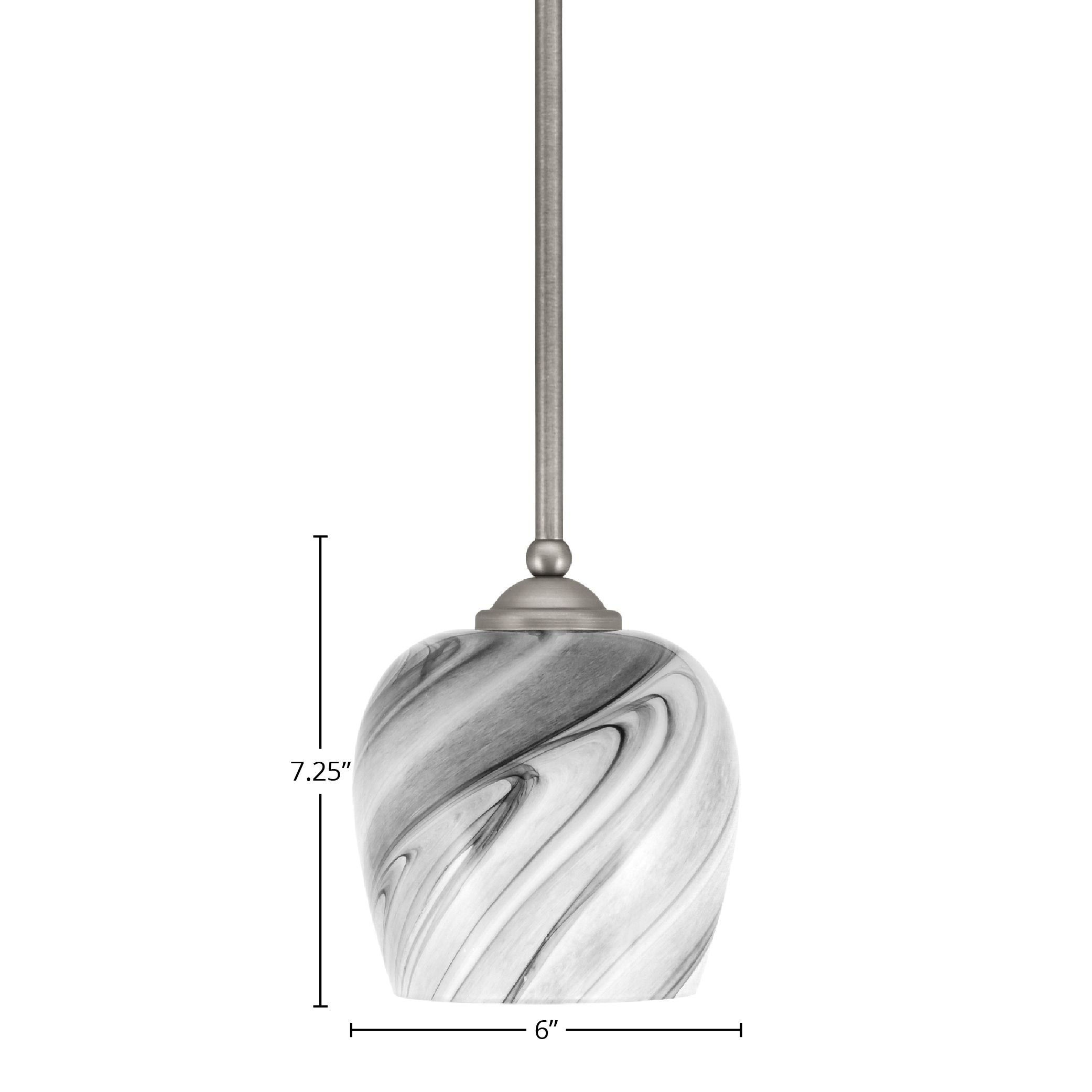 Zilo One Light Mini Pendant in Graphite with 6" Onyx Swirl Shade