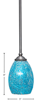 Zilo One Light Mini Pendant in Graphite with 5" Turquoise Fusion Shade
