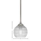 Zilo One Light Mini Pendant in Graphite with 6" Clear Ribbed Shade