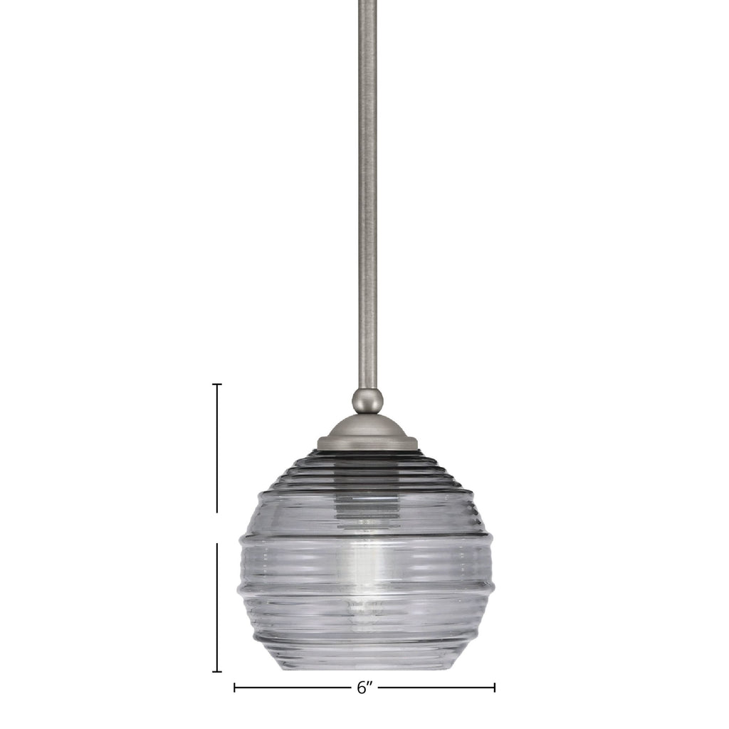 Zilo One Light Mini Pendant in Graphite with 6" Smoke Ribbed Shade