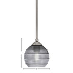 Zilo One Light Mini Pendant in Graphite with 6" Smoke Ribbed Shade