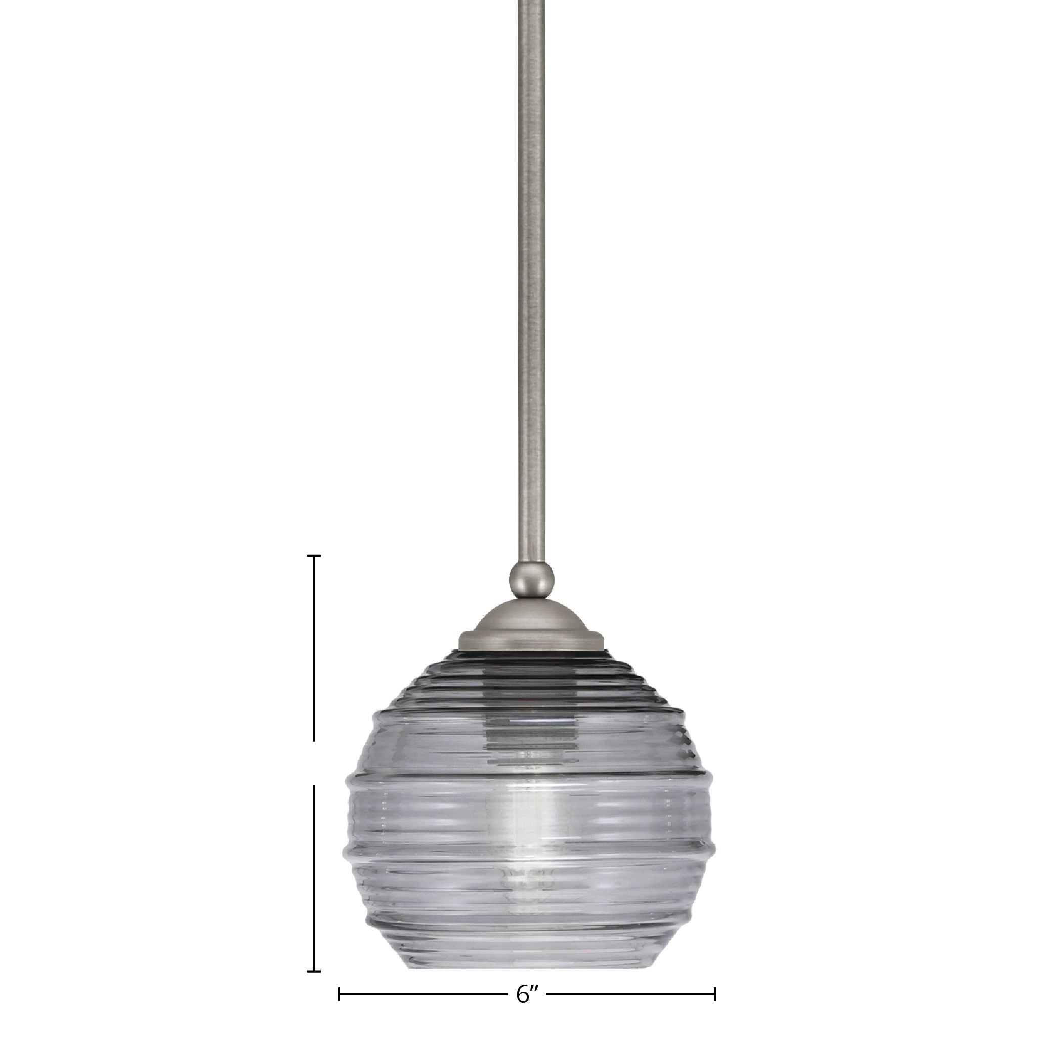 Zilo One Light Mini Pendant in Graphite with 6" Smoke Ribbed Shade