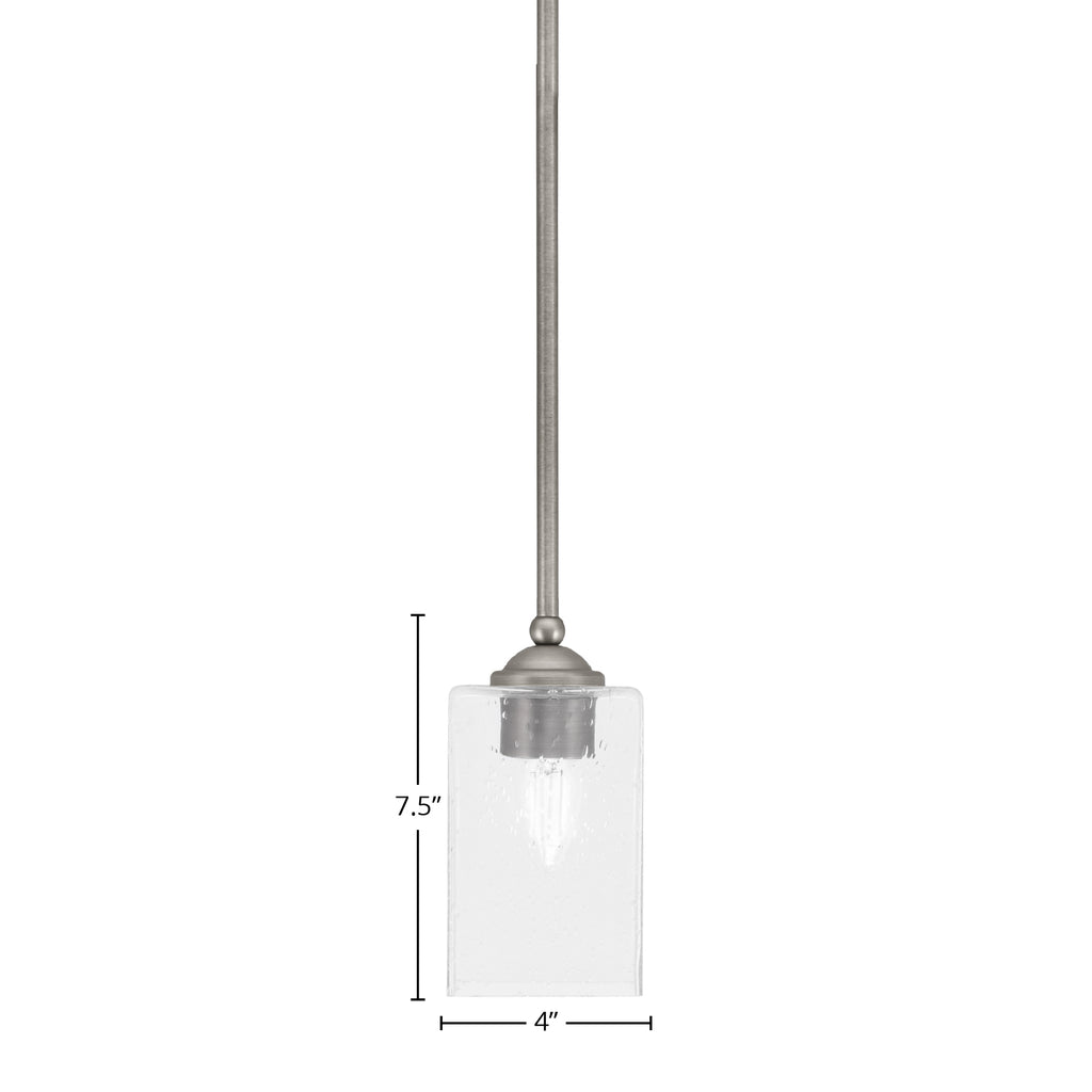 Zilo One Light Mini Pendant in Graphite with 4" Square Clear Bubble Shade