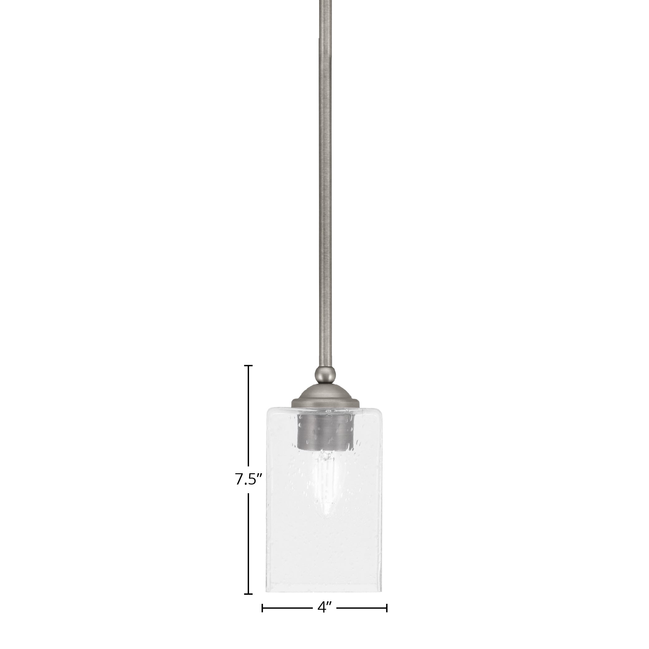 Zilo One Light Mini Pendant in Graphite with 4" Square Clear Bubble Shade