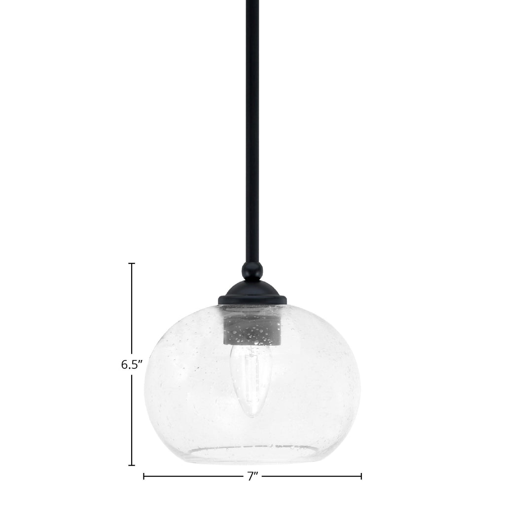 Zilo One Light Mini Pendant in Matte Black with 7" Clear Bubble Shade