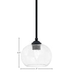 Zilo One Light Mini Pendant in Matte Black with 7" Clear Bubble Shade