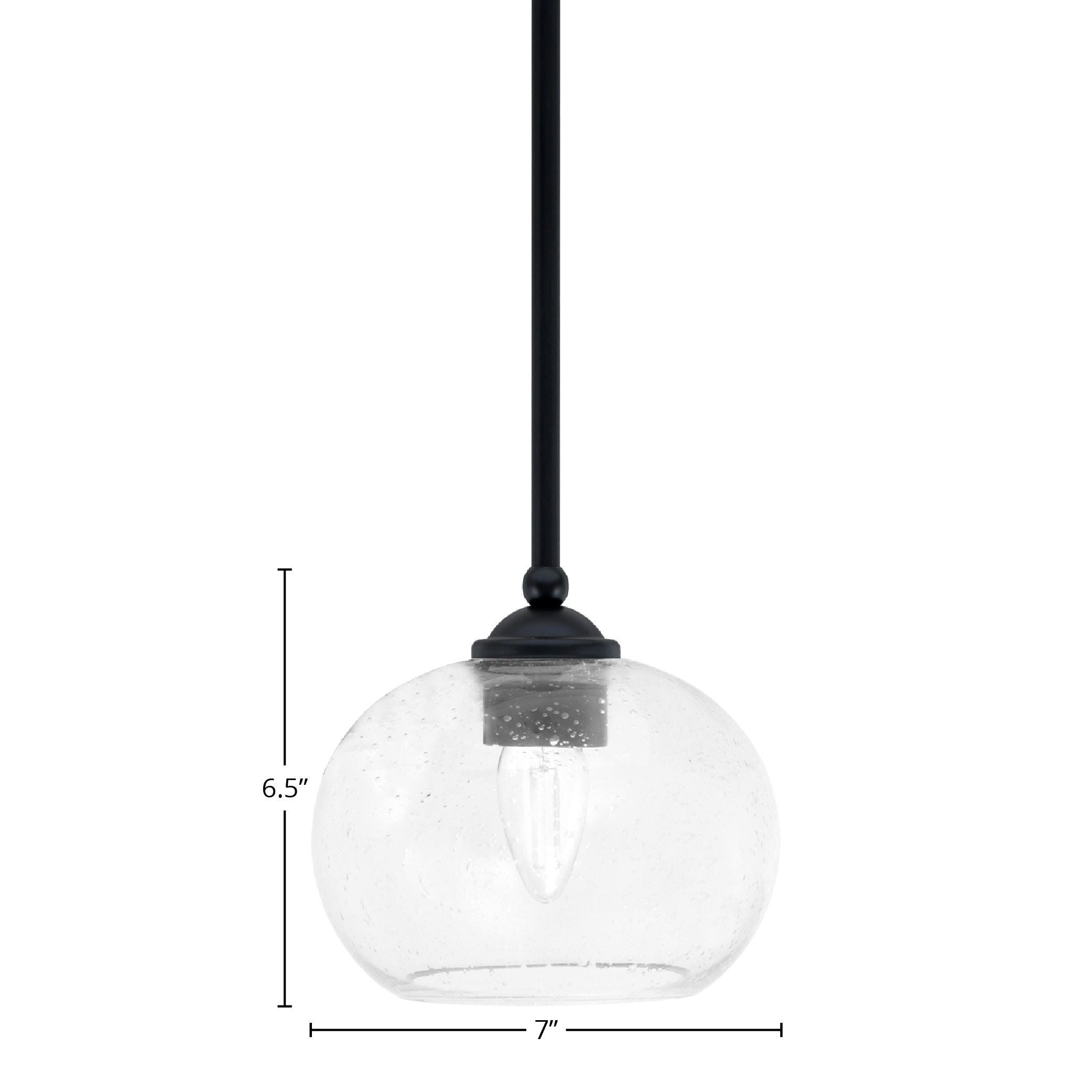 Zilo One Light Mini Pendant in Matte Black with 7" Clear Bubble Shade