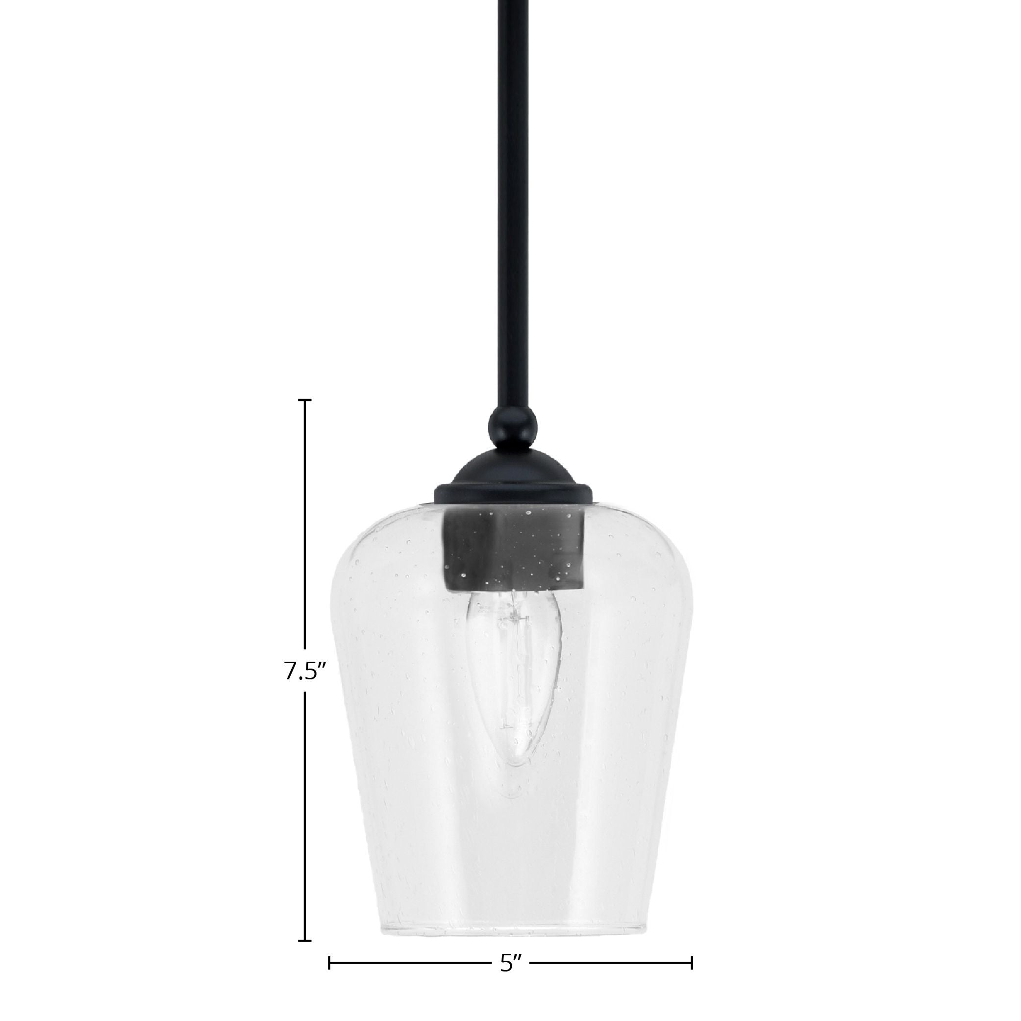 Zilo One Light Mini Pendant in Matte Black with 5" Clear Bubble Shade