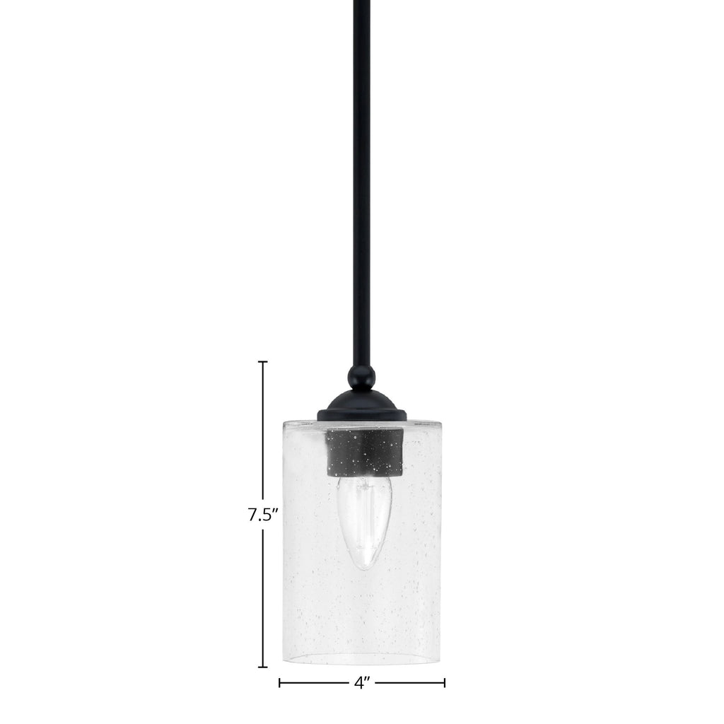 Zilo One Light Mini Pendant in Matte Black with 4" Clear Bubble Shade