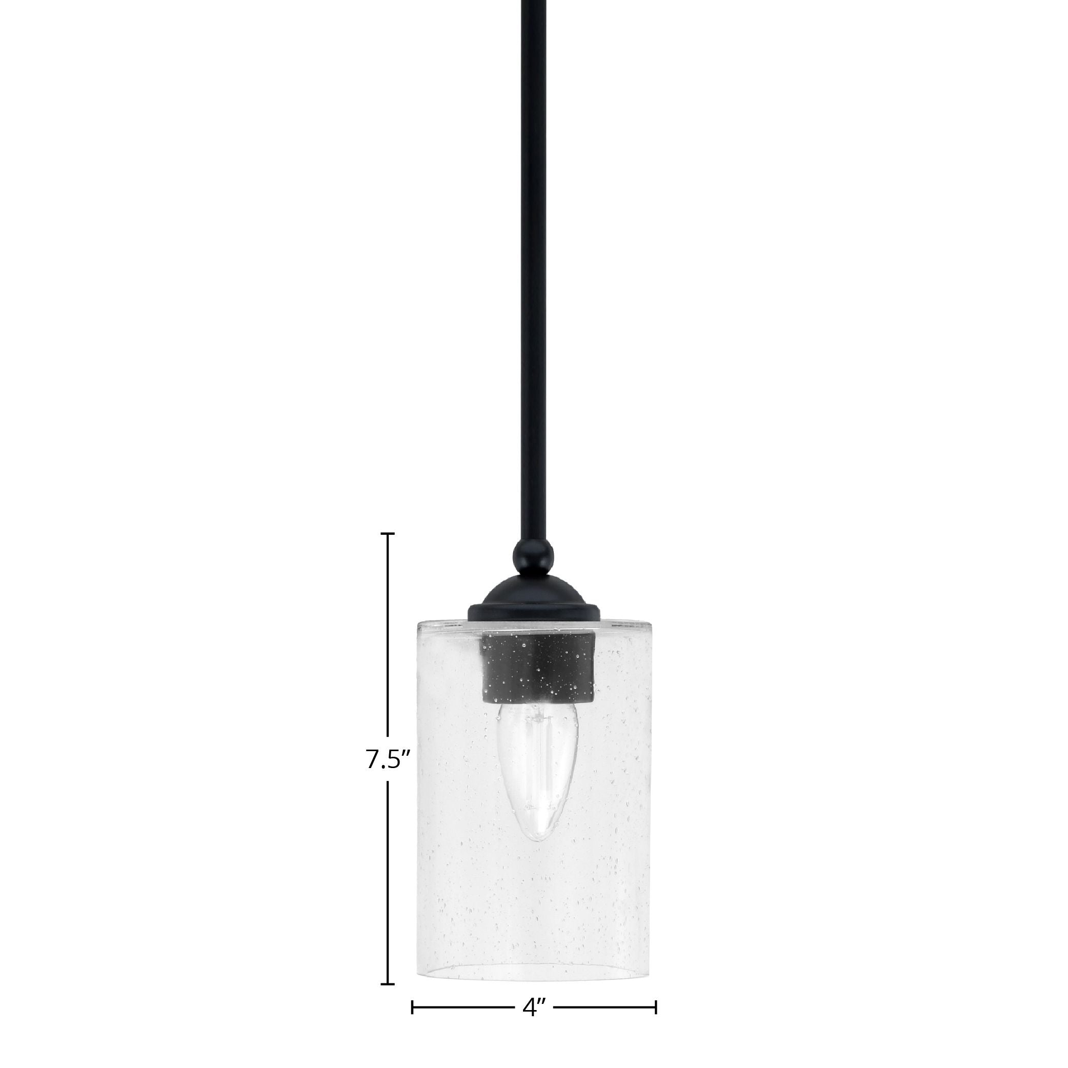 Zilo One Light Mini Pendant in Matte Black with 4" Clear Bubble Shade
