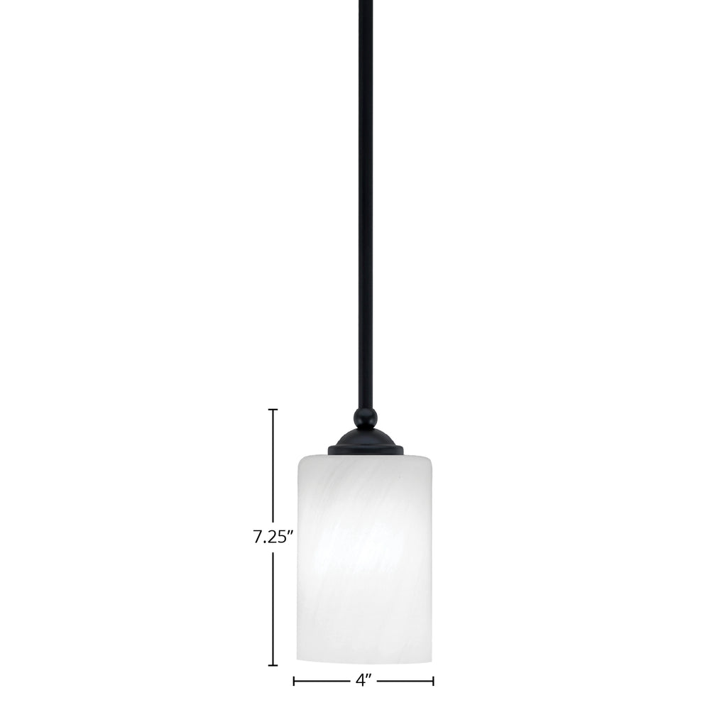 Zilo One Light Mini Pendant in Matte Black with 4" White Marble Shade
