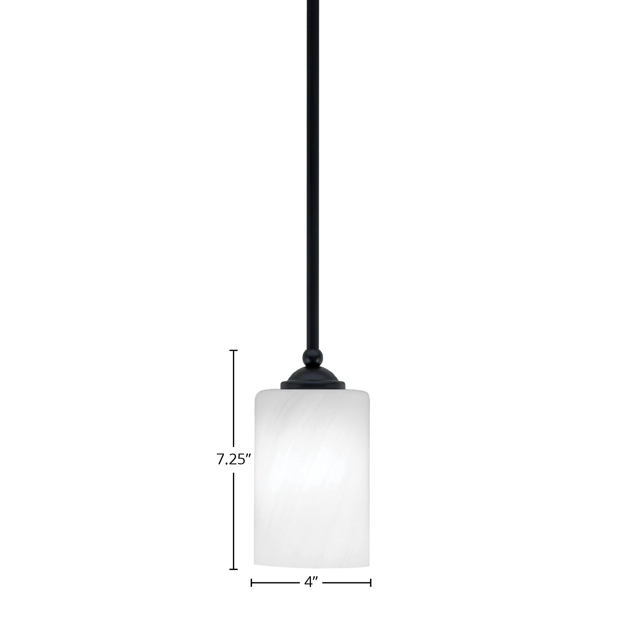 Zilo One Light Mini Pendant in Matte Black with 4" White Marble Shade