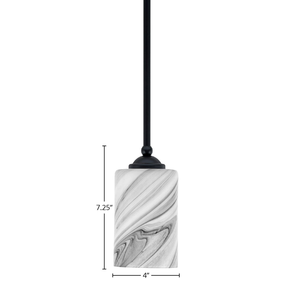 Zilo One Light Mini Pendant in Matte Black with 4" Onyx Swirl Shade