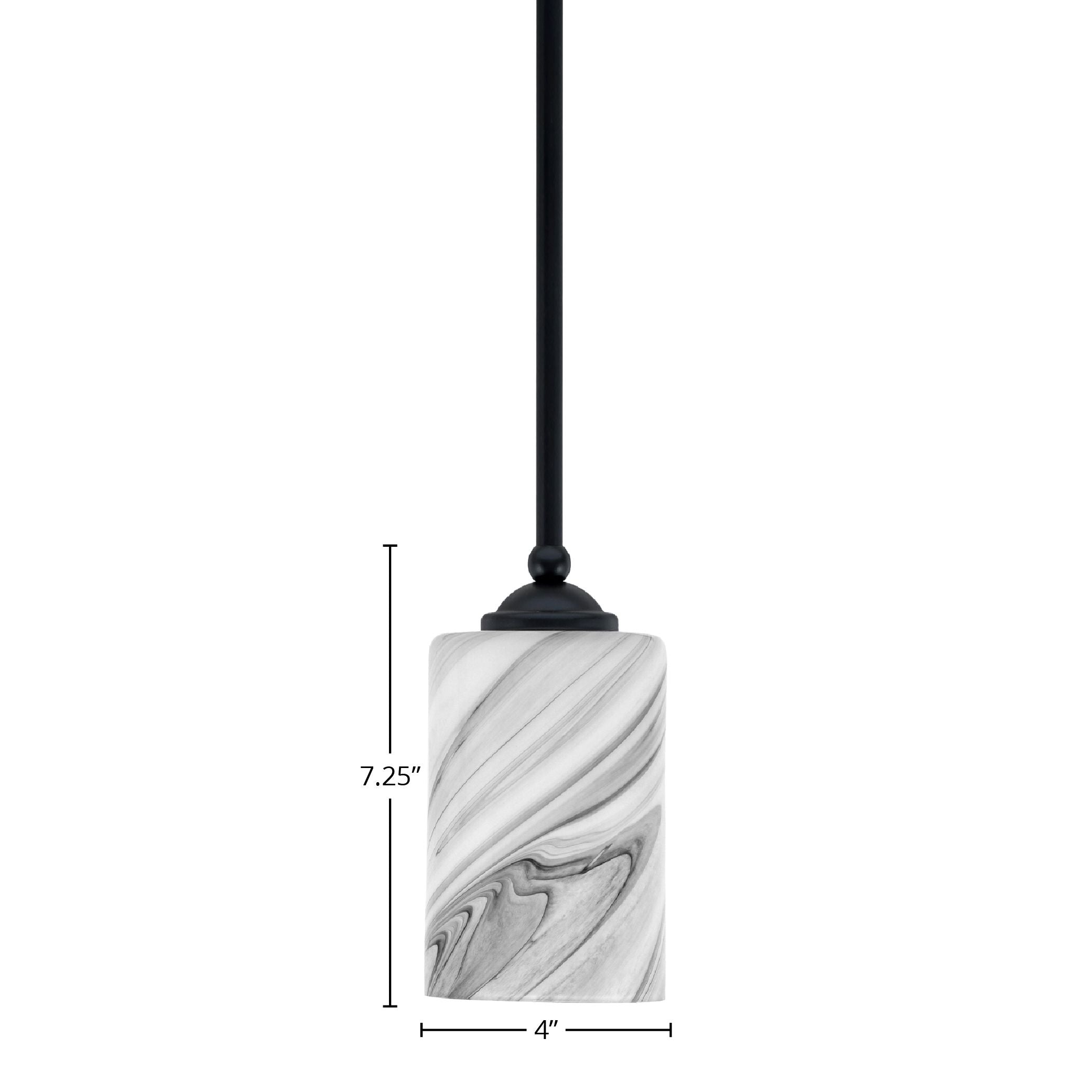 Zilo One Light Mini Pendant in Matte Black with 4" Onyx Swirl Shade