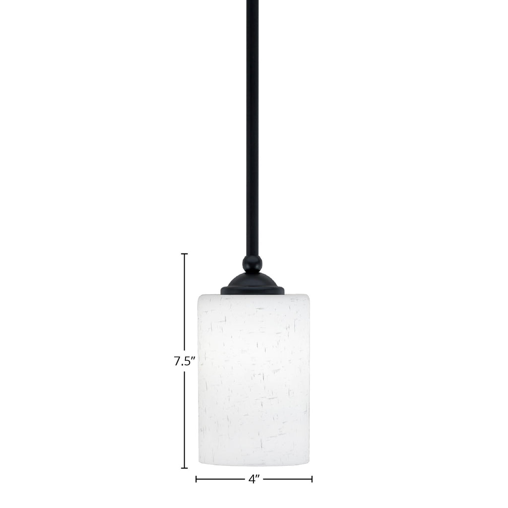 Zilo One Light Mini Pendant in Matte Black with 4" White Muslin Shade