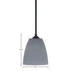 Zilo One Light Mini Pendant in Matte Black with 8" Gray Matrix Shade