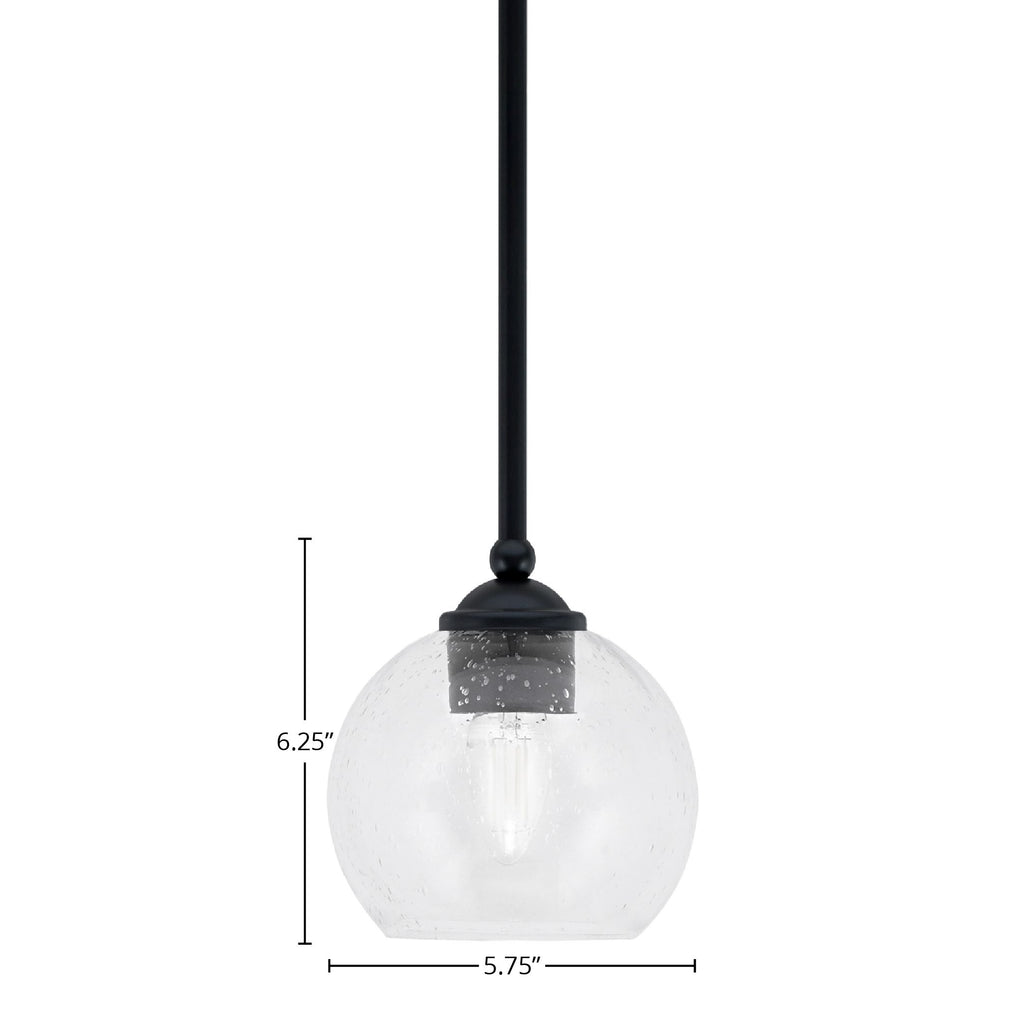 Zilo One Light Mini Pendant in Matte Black with 5.75" Clear Bubble Shade