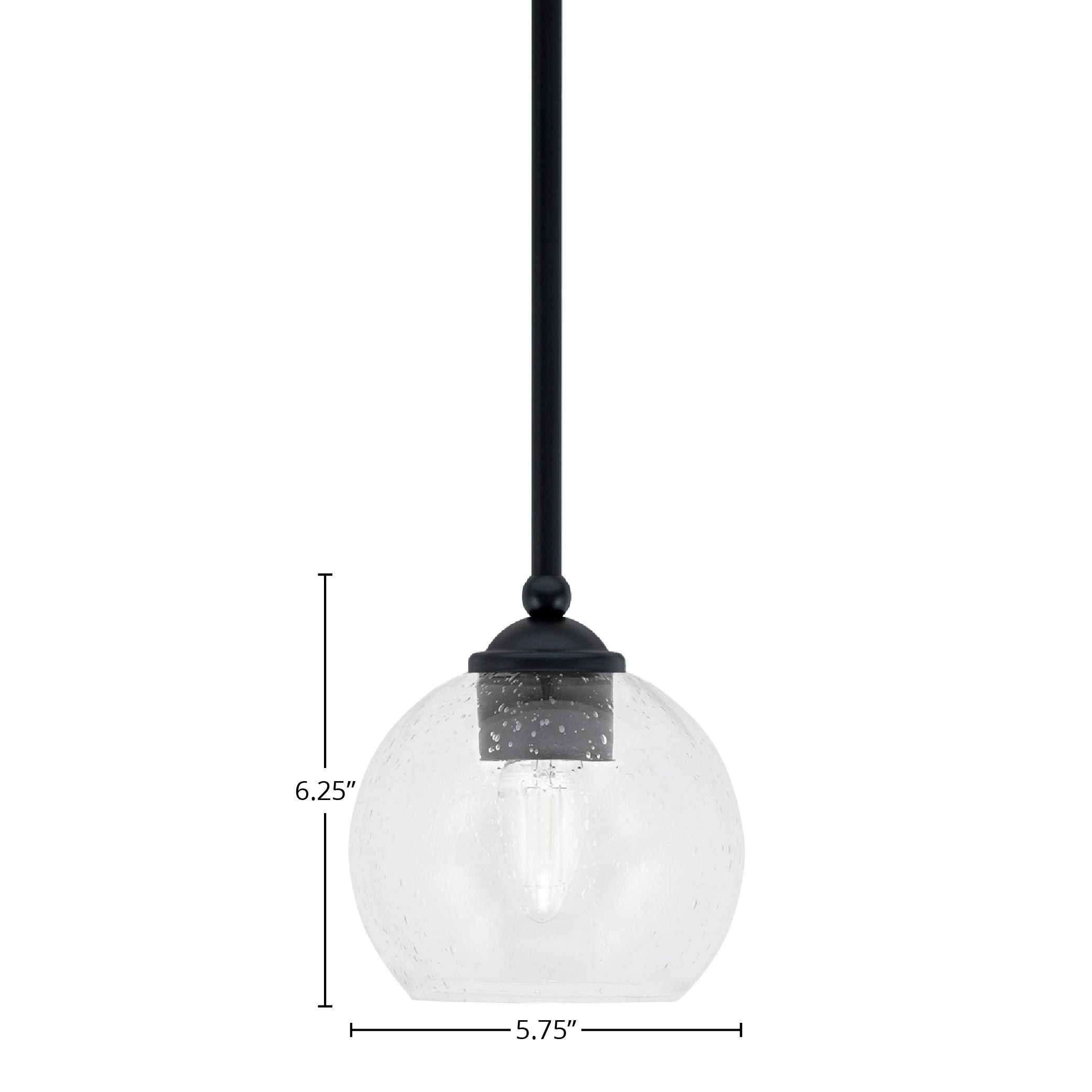 Zilo One Light Mini Pendant in Matte Black with 5.75" Clear Bubble Shade