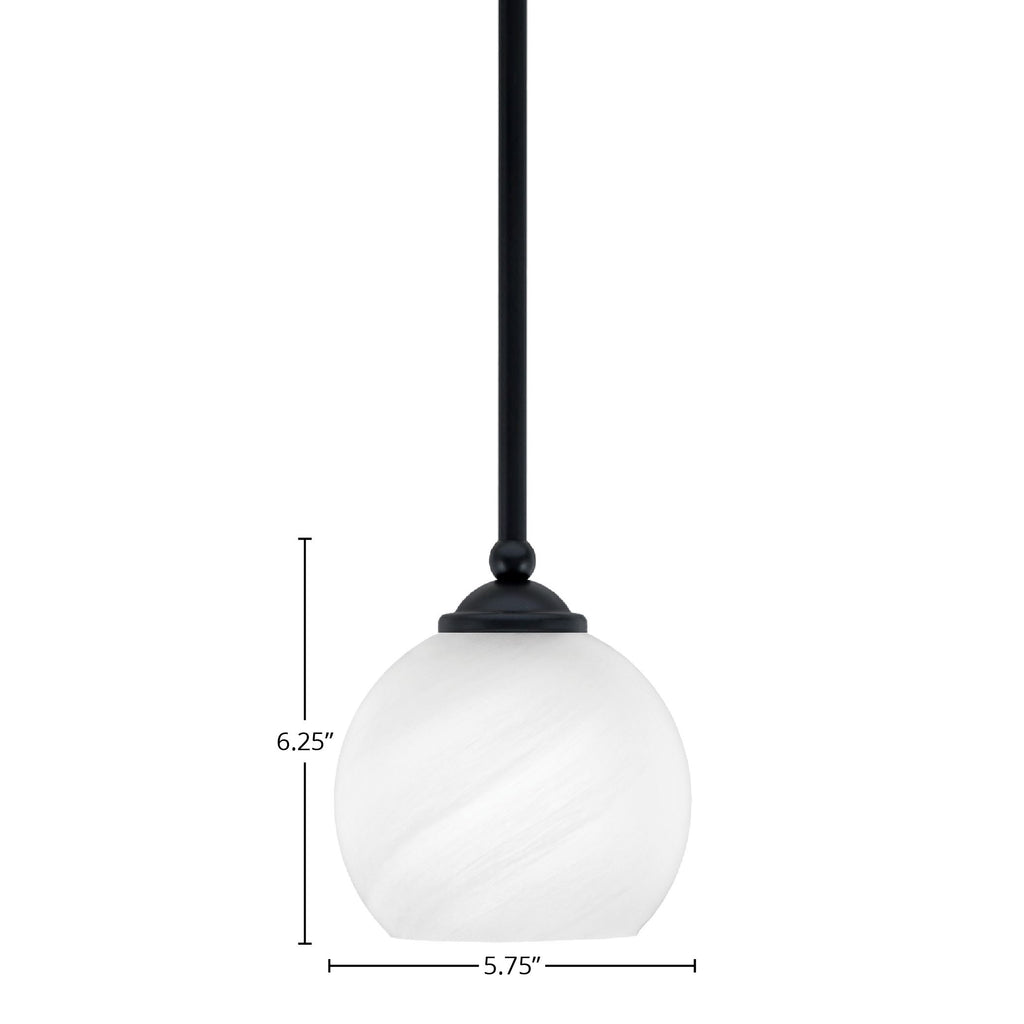 Zilo One Light Mini Pendant in Matte Black with 5.75" White Marble Shade