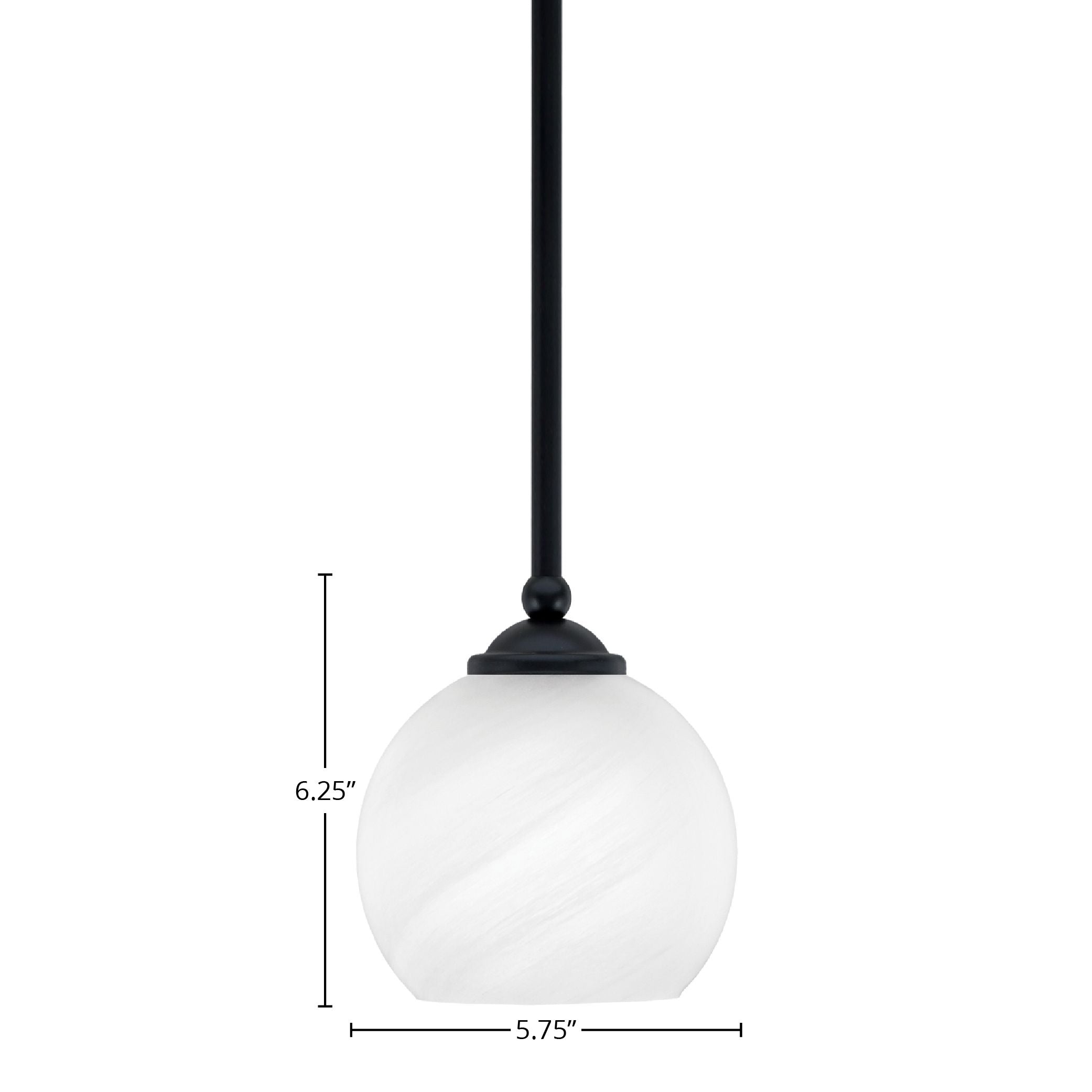 Zilo One Light Mini Pendant in Matte Black with 5.75" White Marble Shade