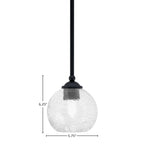 Zilo One Light Mini Pendant in Matte Black with 5.75" Smoke Bubble Shade