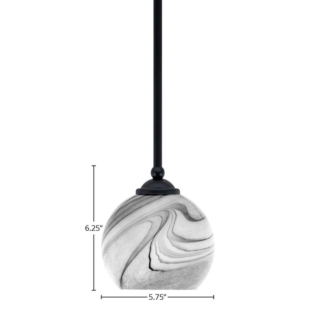 Zilo One Light Mini Pendant in Matte Black with 5.75" Onyx Swirl Shade