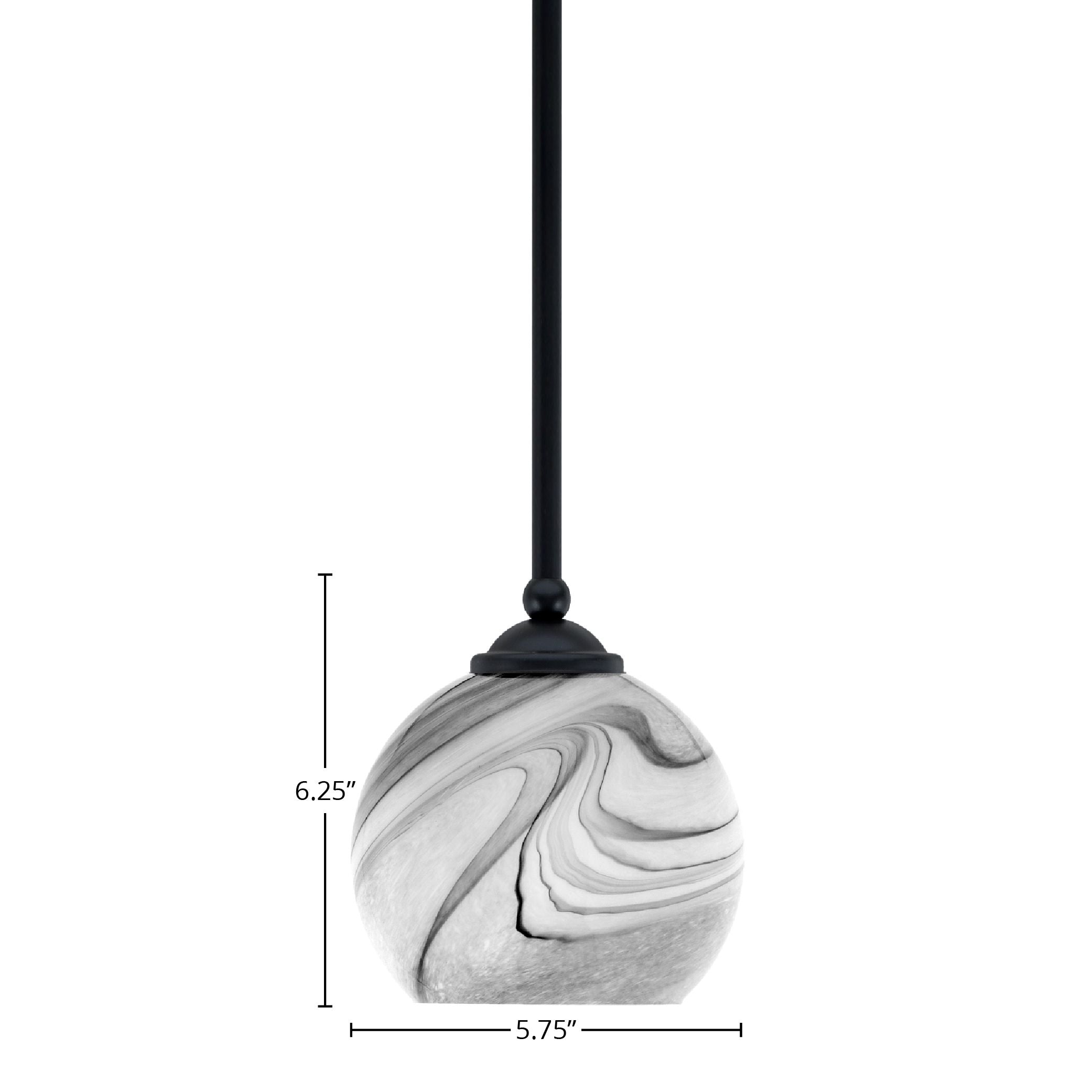 Zilo One Light Mini Pendant in Matte Black with 5.75" Onyx Swirl Shade
