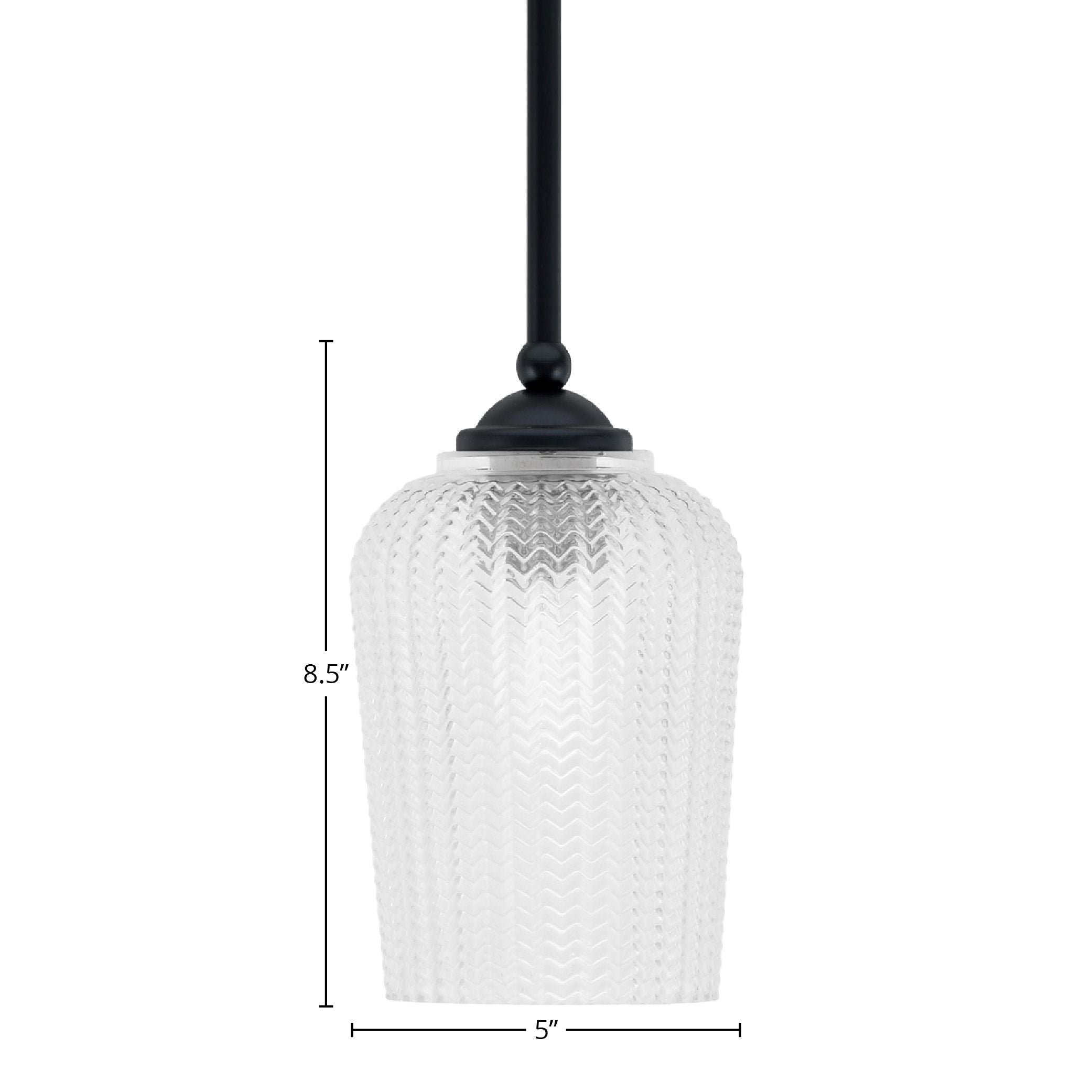 Zilo One Light Mini Pendant in Matte Black with 5" Clear Textured Shade