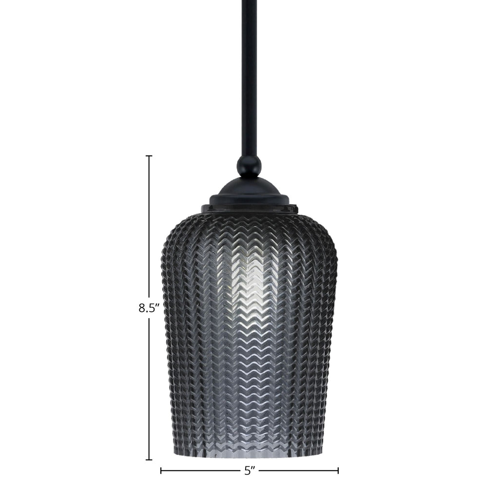 Zilo One Light Mini Pendant in Matte Black with 5" Smoke Textured Shade