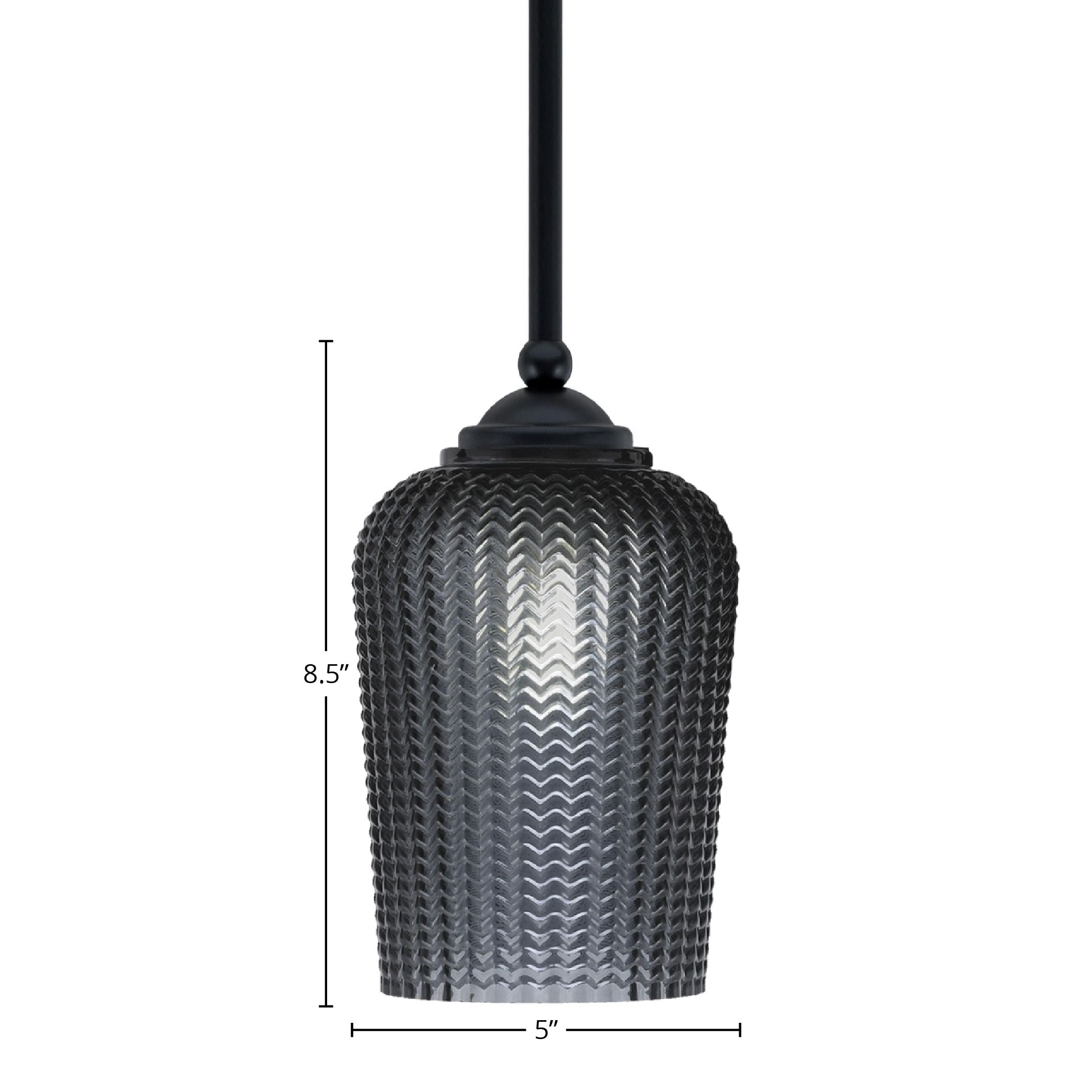 Zilo One Light Mini Pendant in Matte Black with 5" Smoke Textured Shade