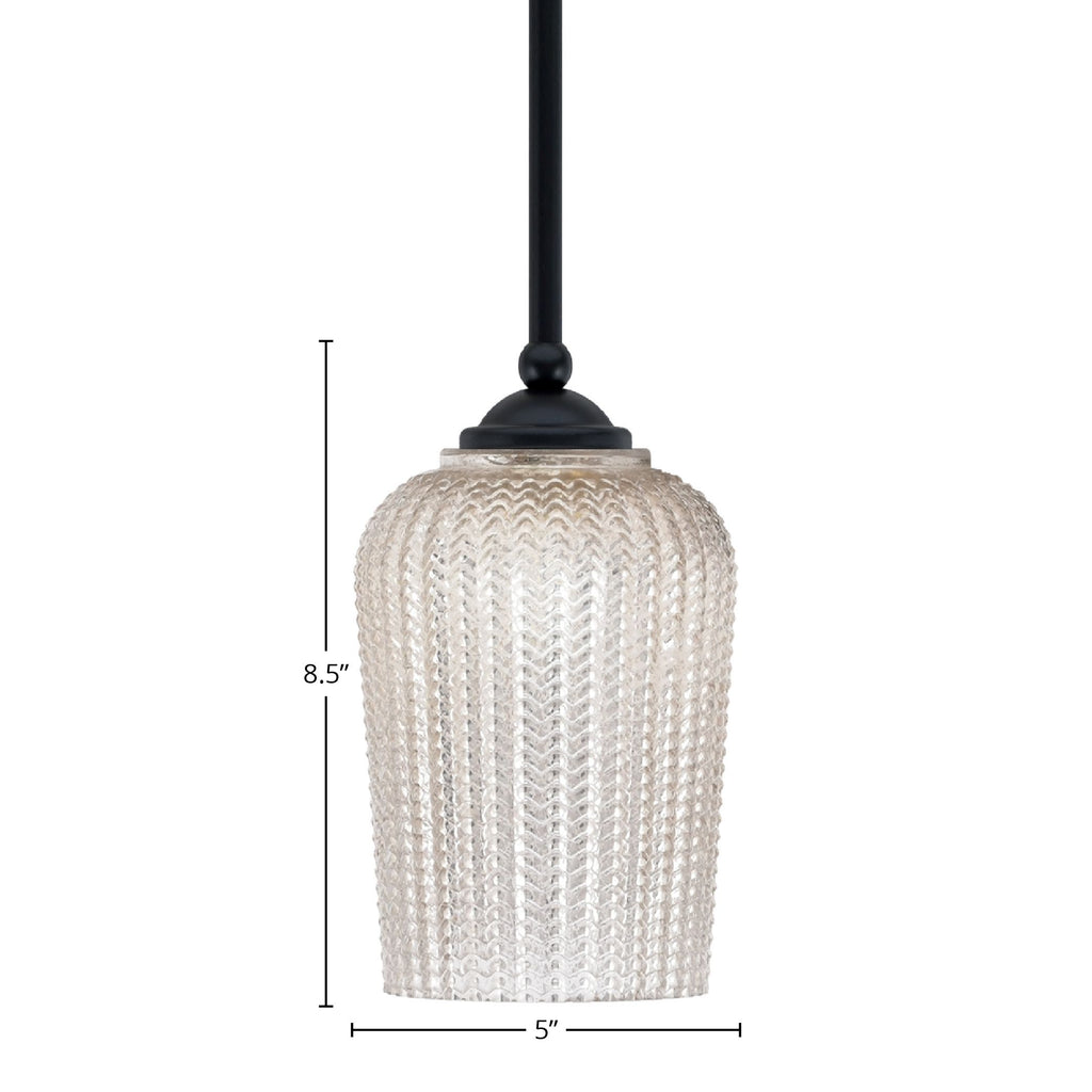Zilo One Light Mini Pendant in Matte Black with 5" Silver Textured Shade