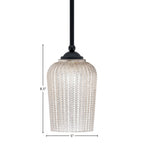 Zilo One Light Mini Pendant in Matte Black with 5" Silver Textured Shade