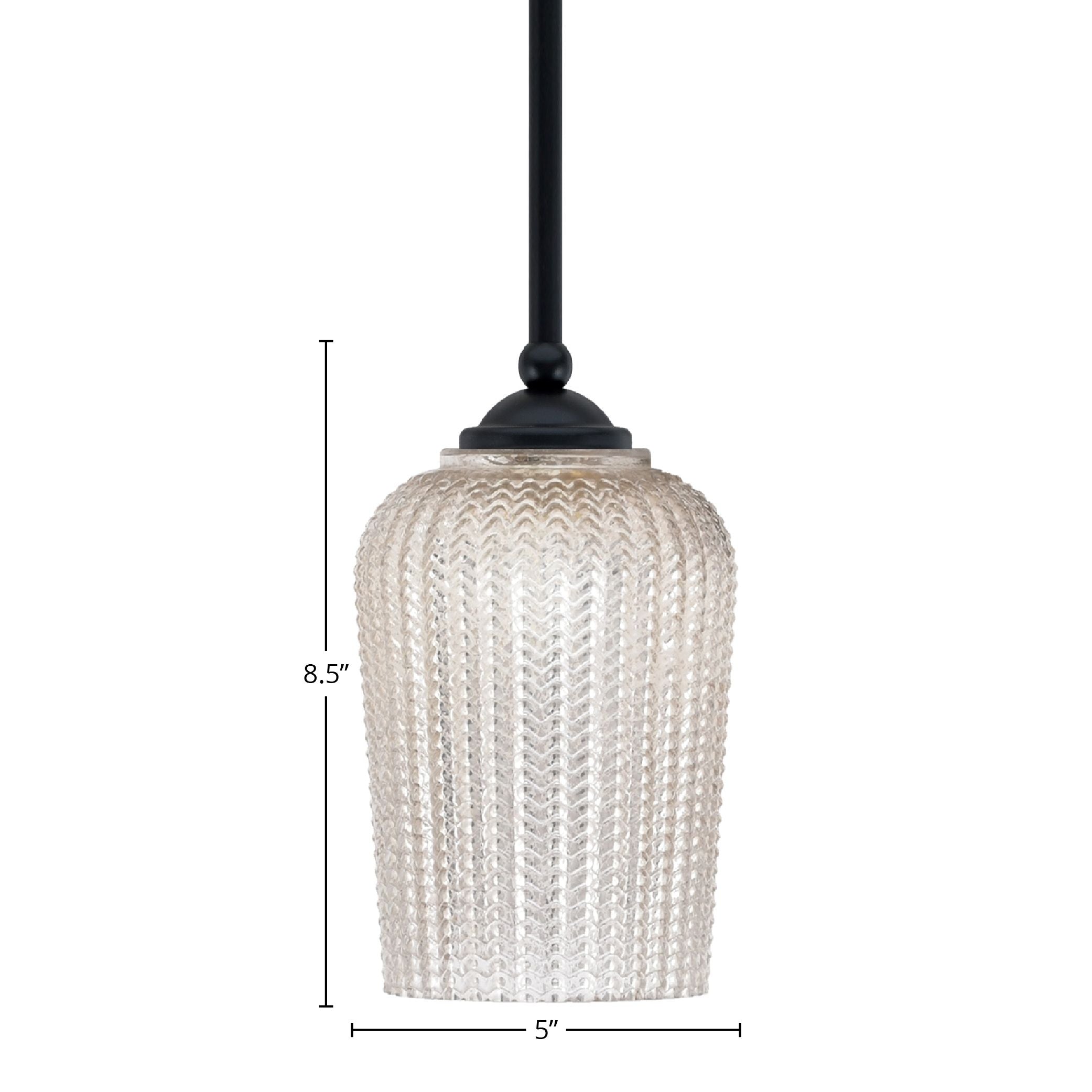 Zilo One Light Mini Pendant in Matte Black with 5" Silver Textured Shade