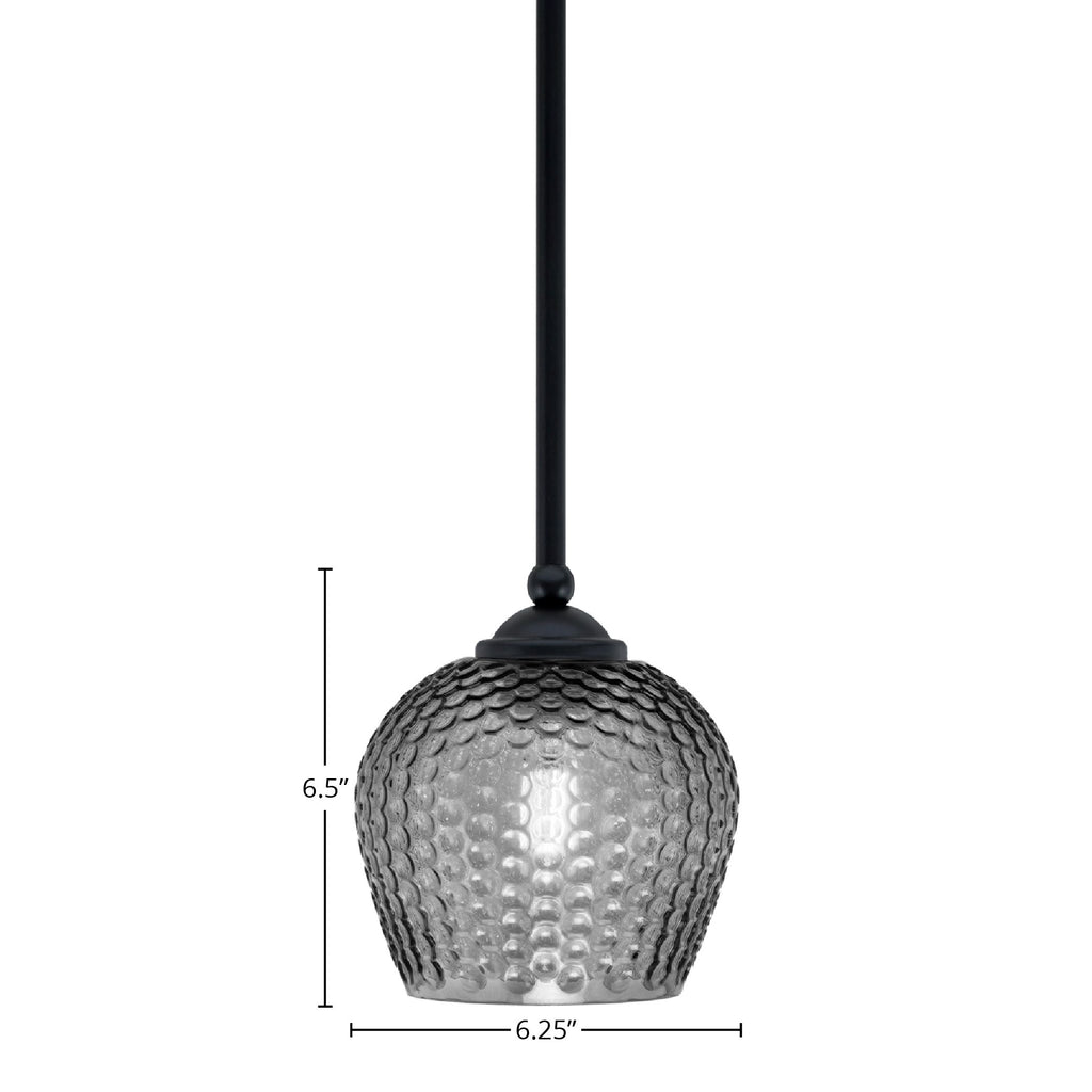 Zilo One Light Mini Pendant in Matte Black with 6.5" Smoke Textured Glass Shade