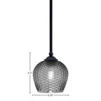 Zilo One Light Mini Pendant in Matte Black with 6.5" Smoke Textured Glass Shade