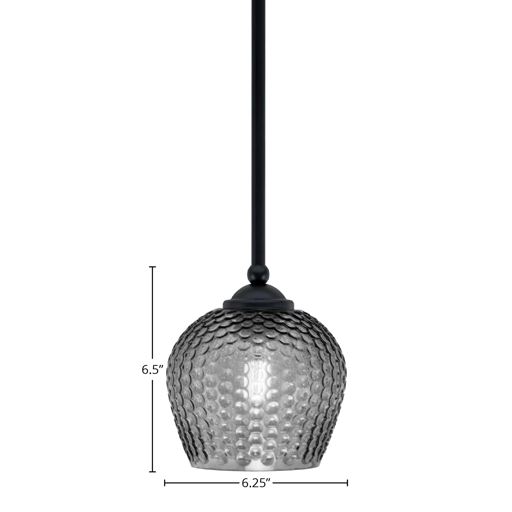 Zilo One Light Mini Pendant in Matte Black with 6.5" Smoke Textured Glass Shade