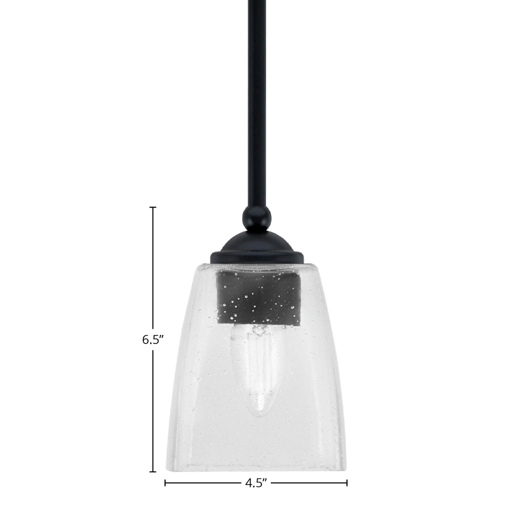 Zilo One Light Mini Pendant in Matte Black with 4.5" Square Clear Bubble Shade