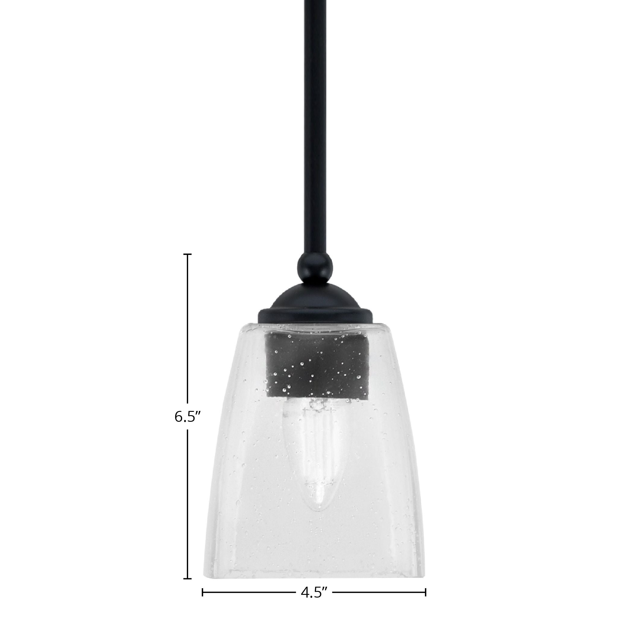 Zilo One Light Mini Pendant in Matte Black with 4.5" Square Clear Bubble Shade